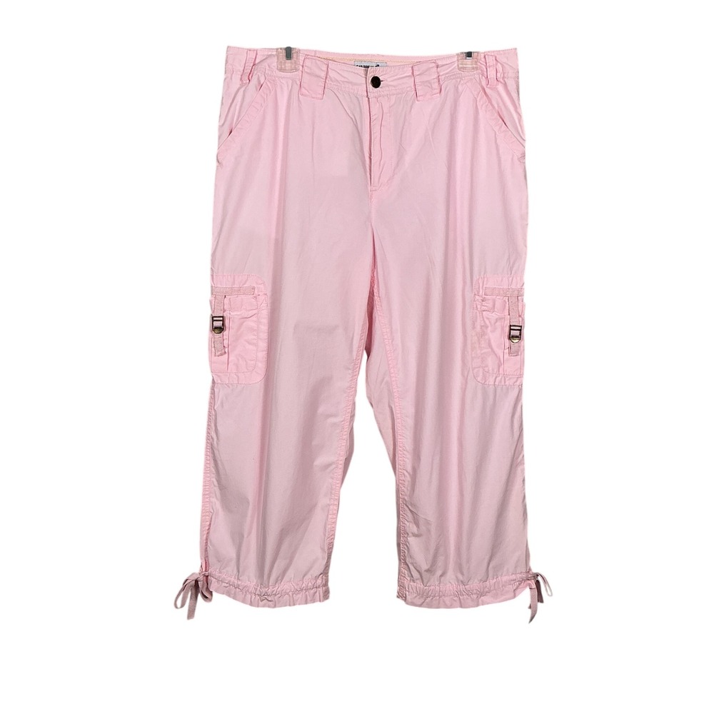 Caribbean Joe Pink Cotton Cargo Capri Pants Women Size 14 Tie Cuff Utility